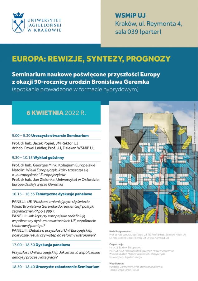 Plakat seminarium pt.: Europa: rewizje, syntezy, prognozy