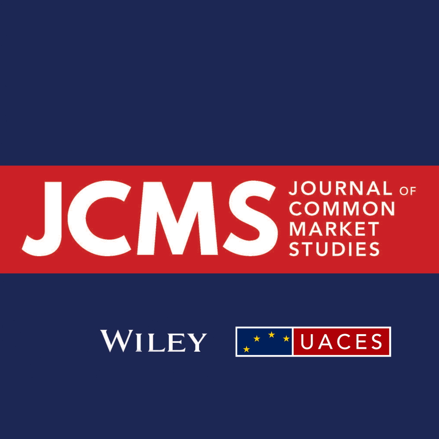 okladka czasopisma na grantowym tle czerwony pasek z nazwą JCSM journal of common market studies