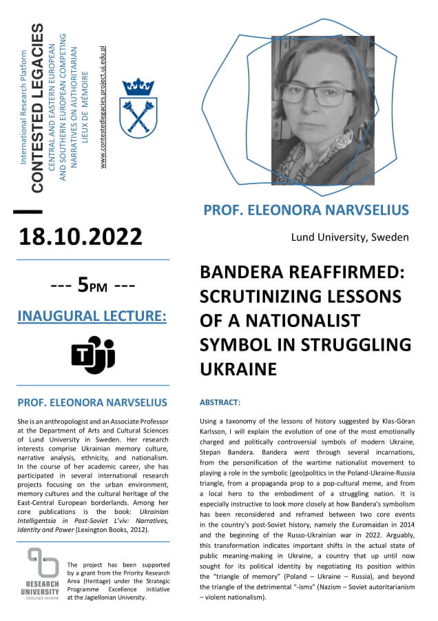 plakat ze zdjęciem eleonor narvselius i szczegółami organizacyjnymi jej wykładu