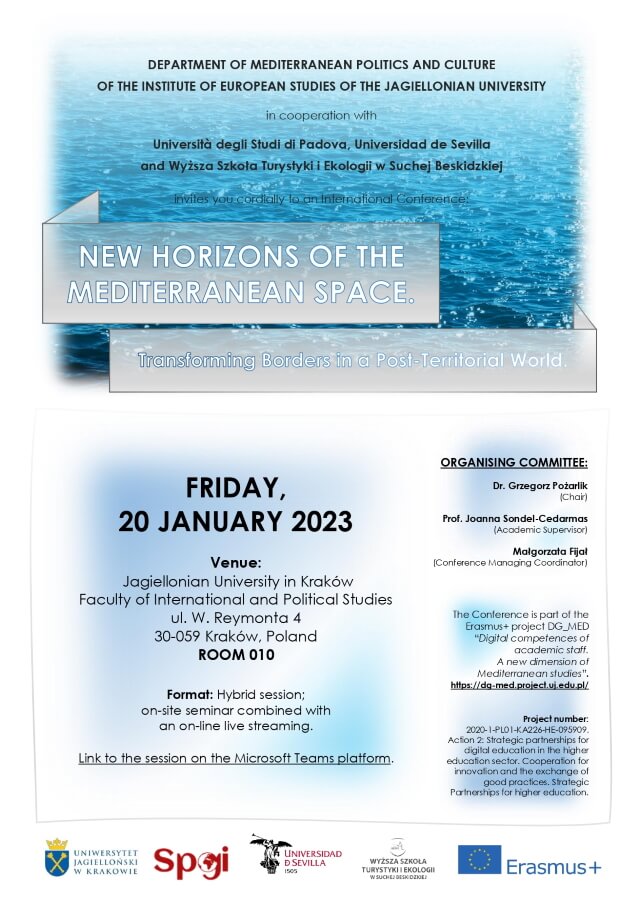 Plakat ze szczegółami konferencji po angielsku na tle morza