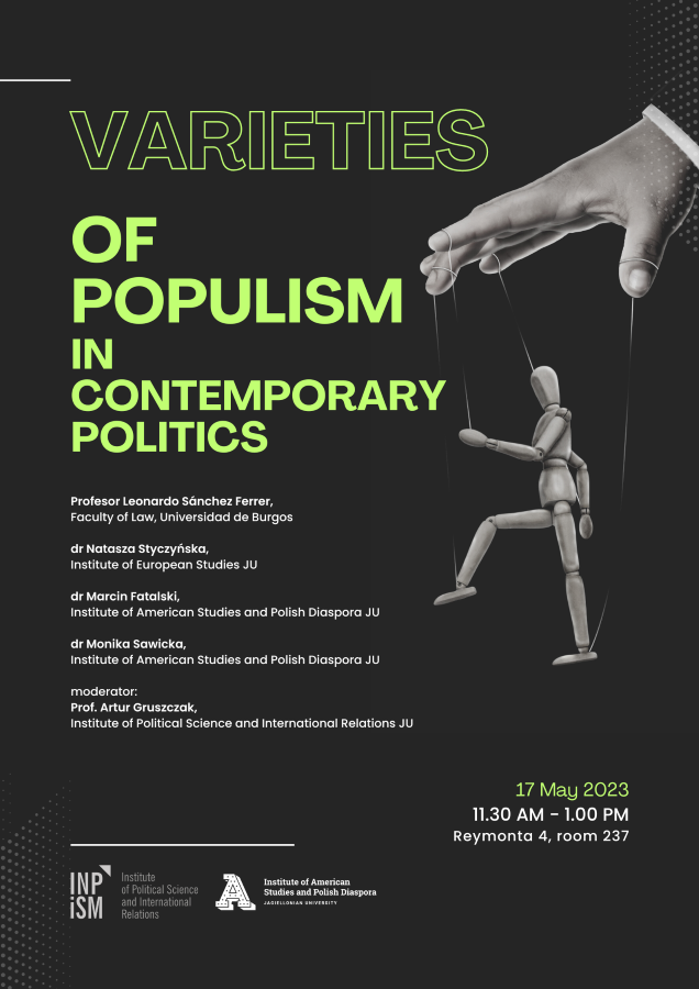 Varieties of Populism in Contemporary Democracies, on the poster hand controlling marionette