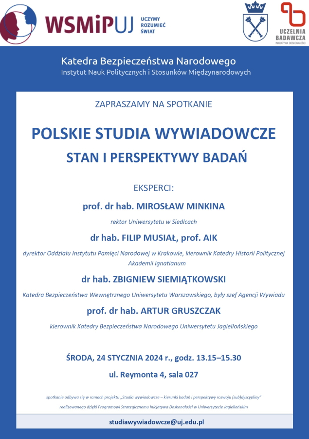 Plakat spotkania Polskie studia wywiadowcze. Stan i perspektywy badań